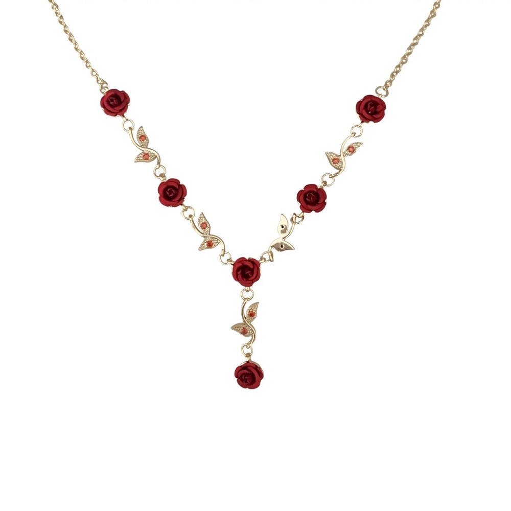 Elegant Red Rose Necklace